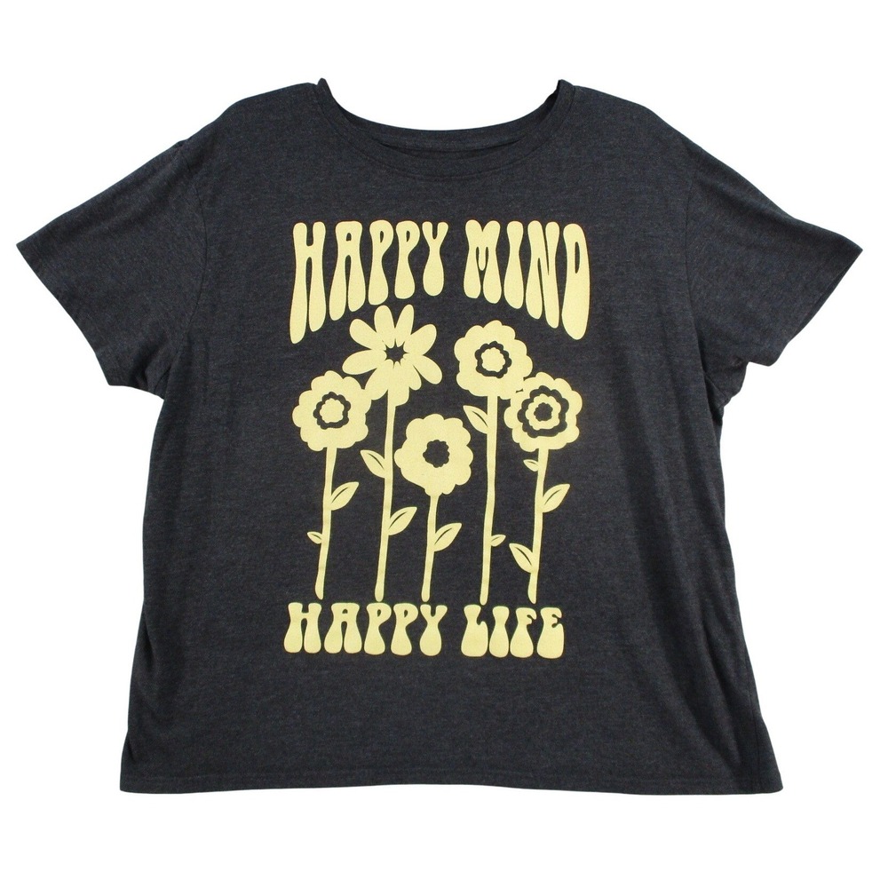 Modern Lux Happy Mind Happy Life Gray Graphic Tee Shirt XXL